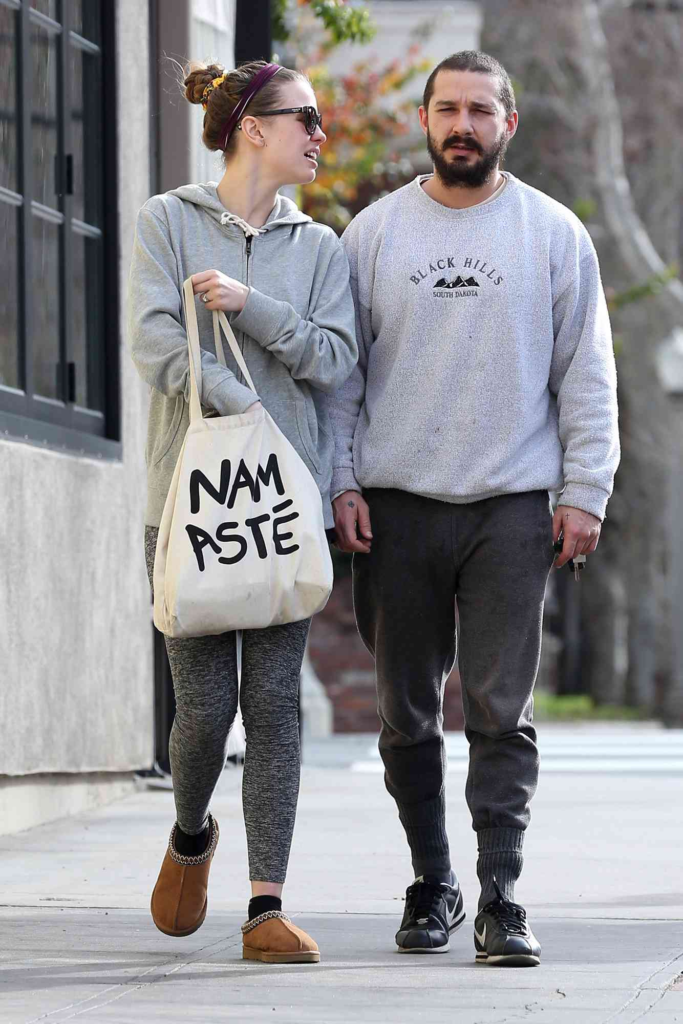 Shia LaBeouf and Mia Goth taking a stroll