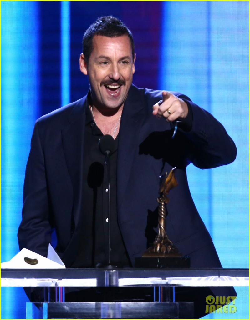 Adam Sandler giving his acceptance speech for winning Best Male Lead for his role in Uncut Gems at the 2020 Film Independent Spirit Awards
