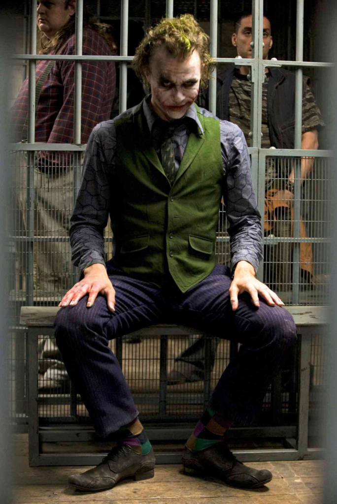 Heath Ledger portraying the Joker in the 2008 film The Dark Knight