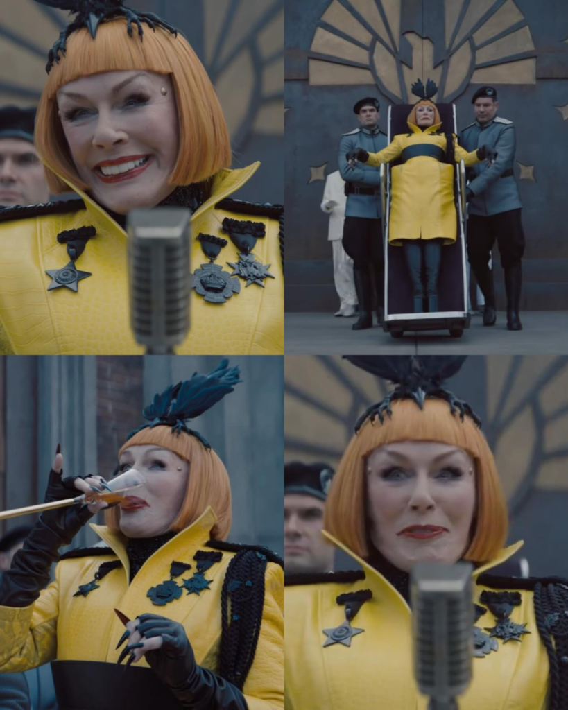 Glenn Close in her role as Drusilla Sickle in the upcoming film The Hunger Games: Sunrise on the Reaping