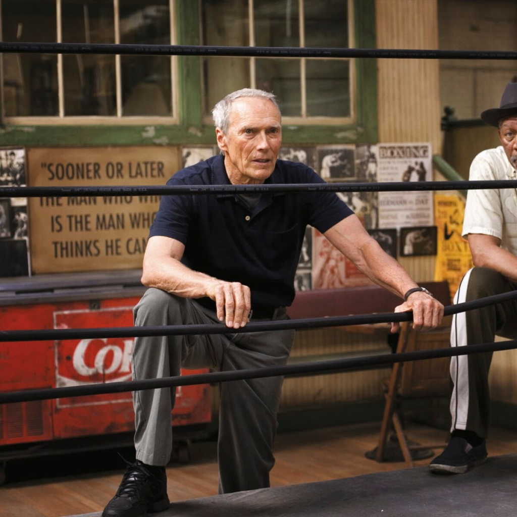 Clint Eastwood is pictured on the set of the 2004 sports drama film Million Dollar Baby.
