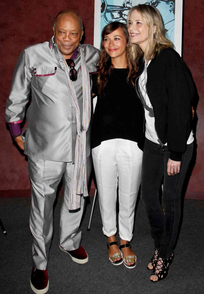 Quincy Jones, actress Rashida Jones, and actress Peggy Lipton at the screening of the documentary Keep On Keepin' On in Los Angeles on September 17, 2014