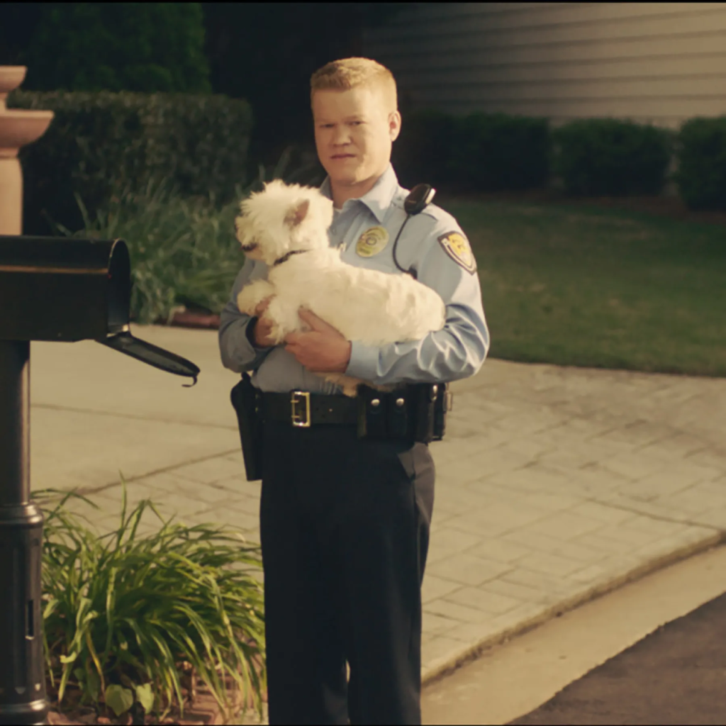 Jesse Plemons in character as the police officer Gary from the movie Game Night
