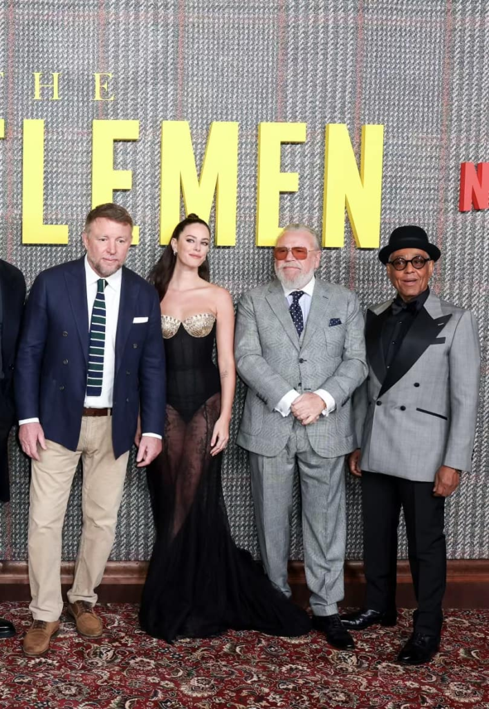 a moment at the UK premiere of Guy Ritchie's Netflix series The Gentlemen.