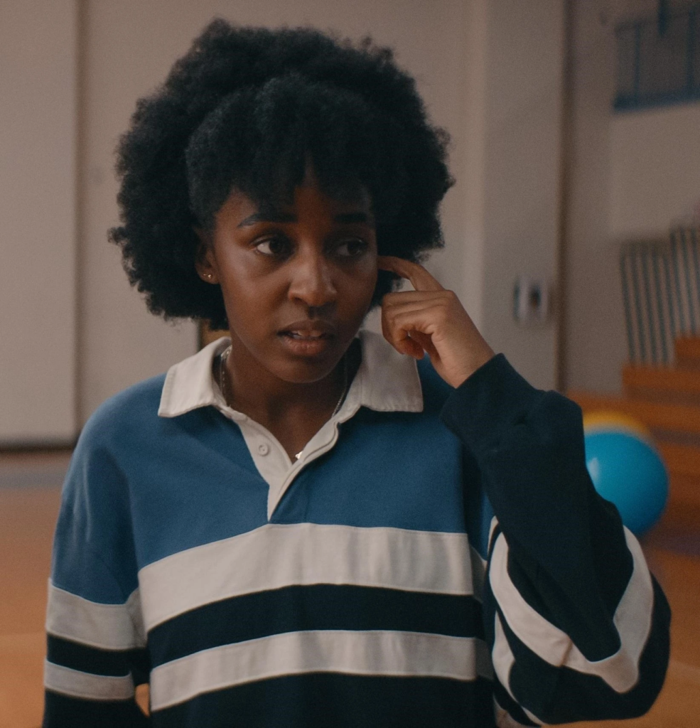 Ayo Edebiri as the character Josie in the 2023 film Bottoms. 
