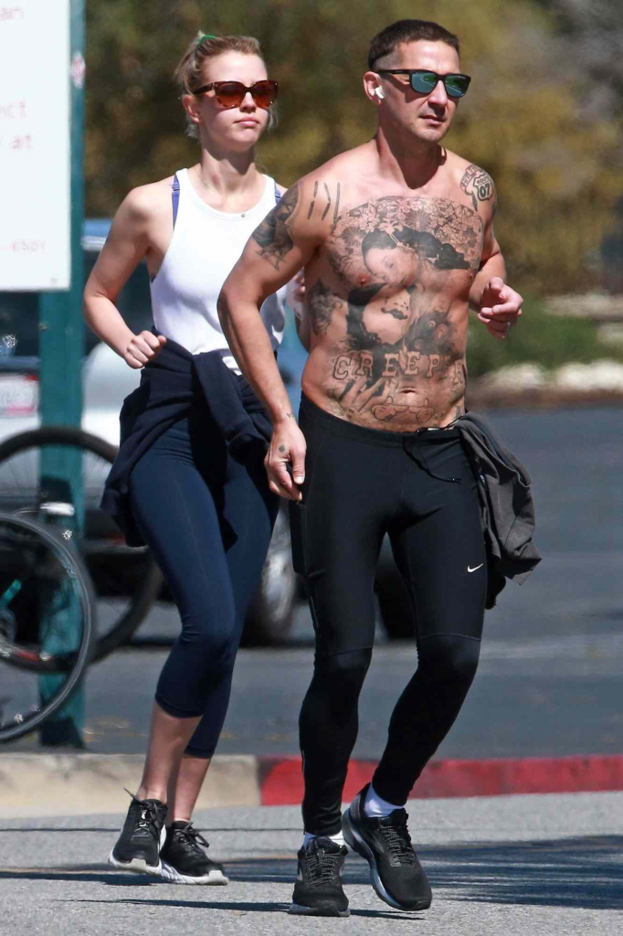 Shia LaBeouf jogging with actress Mia Goth in Los Angeles in 2020