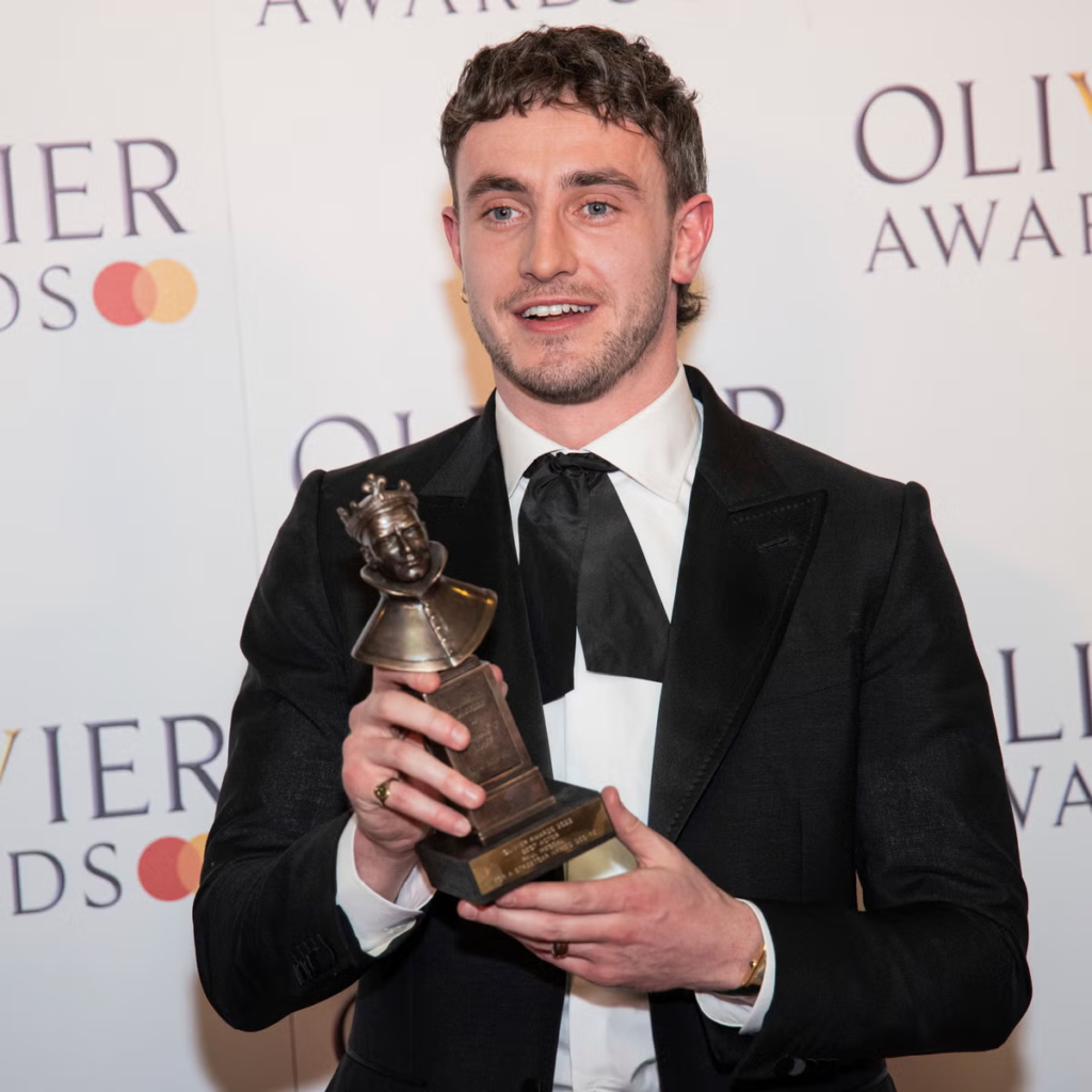 Paul Mescal holding the prestigious Olivier Award trophy