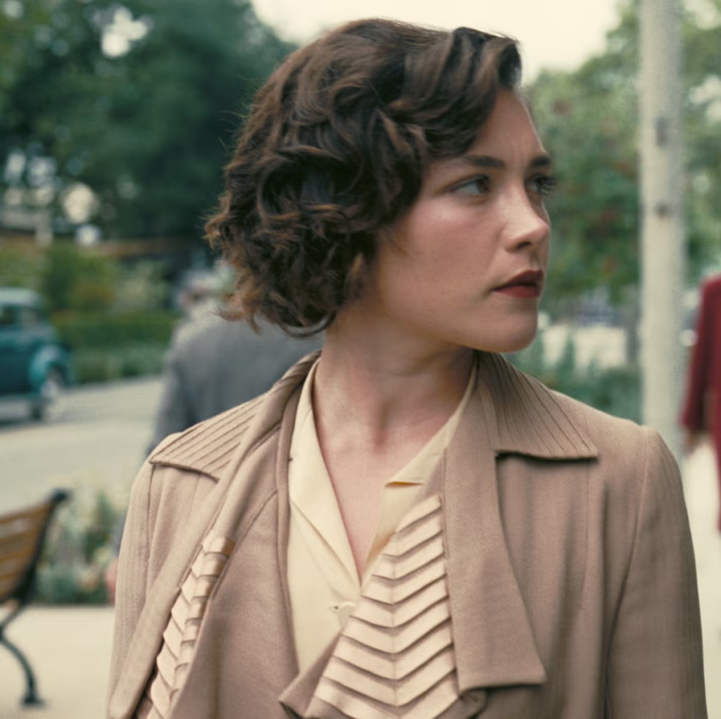 Florence Pugh, portraying the character of Jean Tatlock in the 2023 film Oppenheimer.