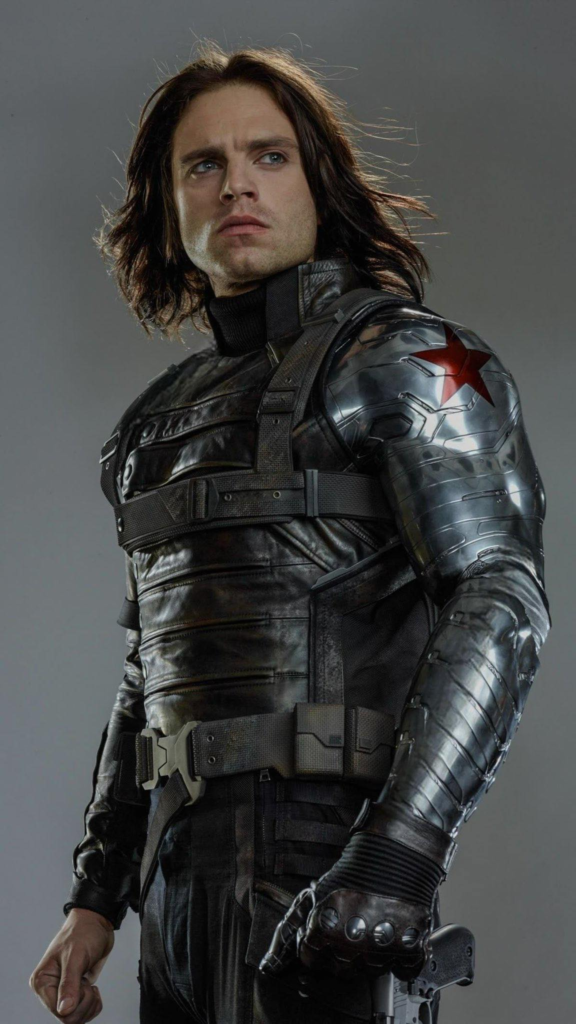 Winter Soldier (Bucky Barnes), played by Sebastian Stan, from the set of the movie Captain America: The Winter Soldier