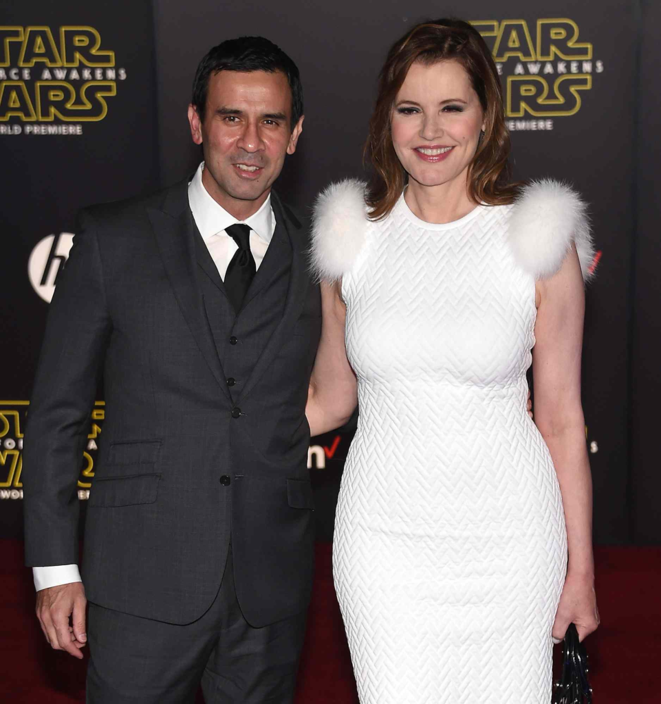 Geena Davis and Reza Jarrahy at a movie Premiere