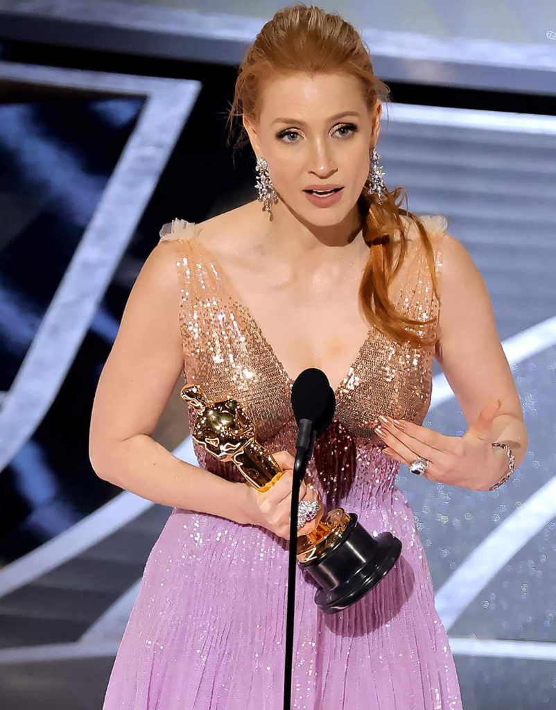 Jessica Chastain receiving Academy Award in 2022