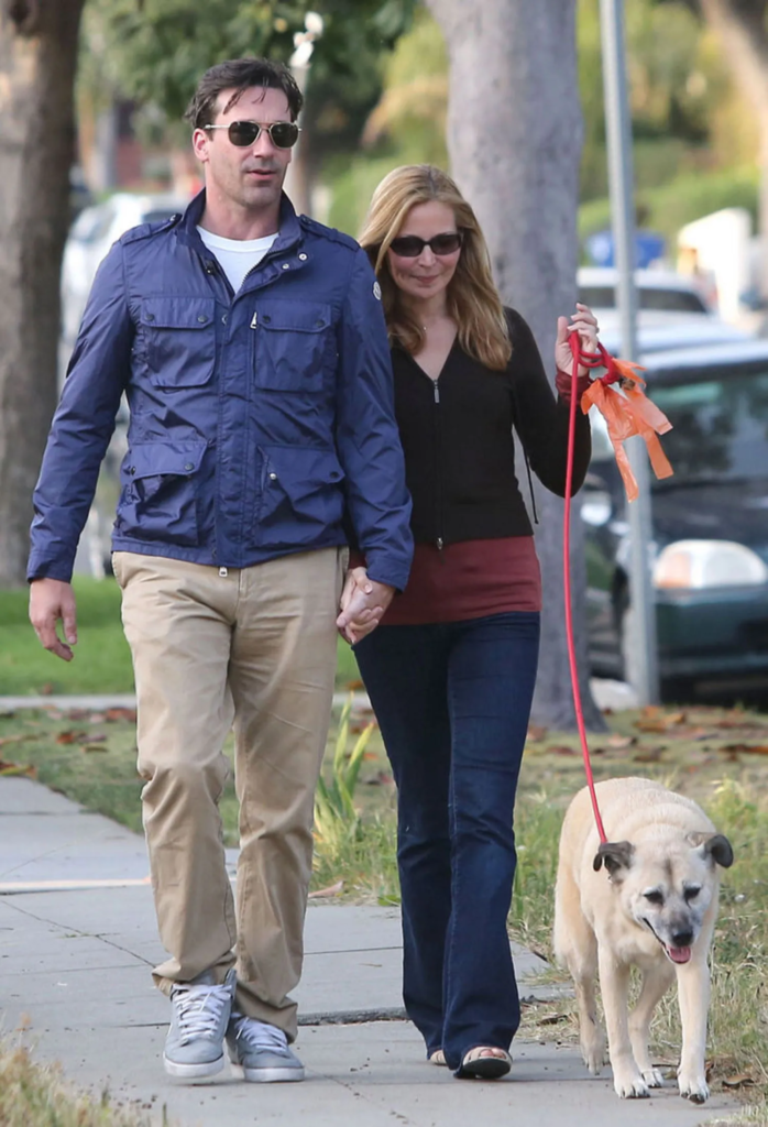 Jon Hamm and Jennifer Westfeldt taking a stroll