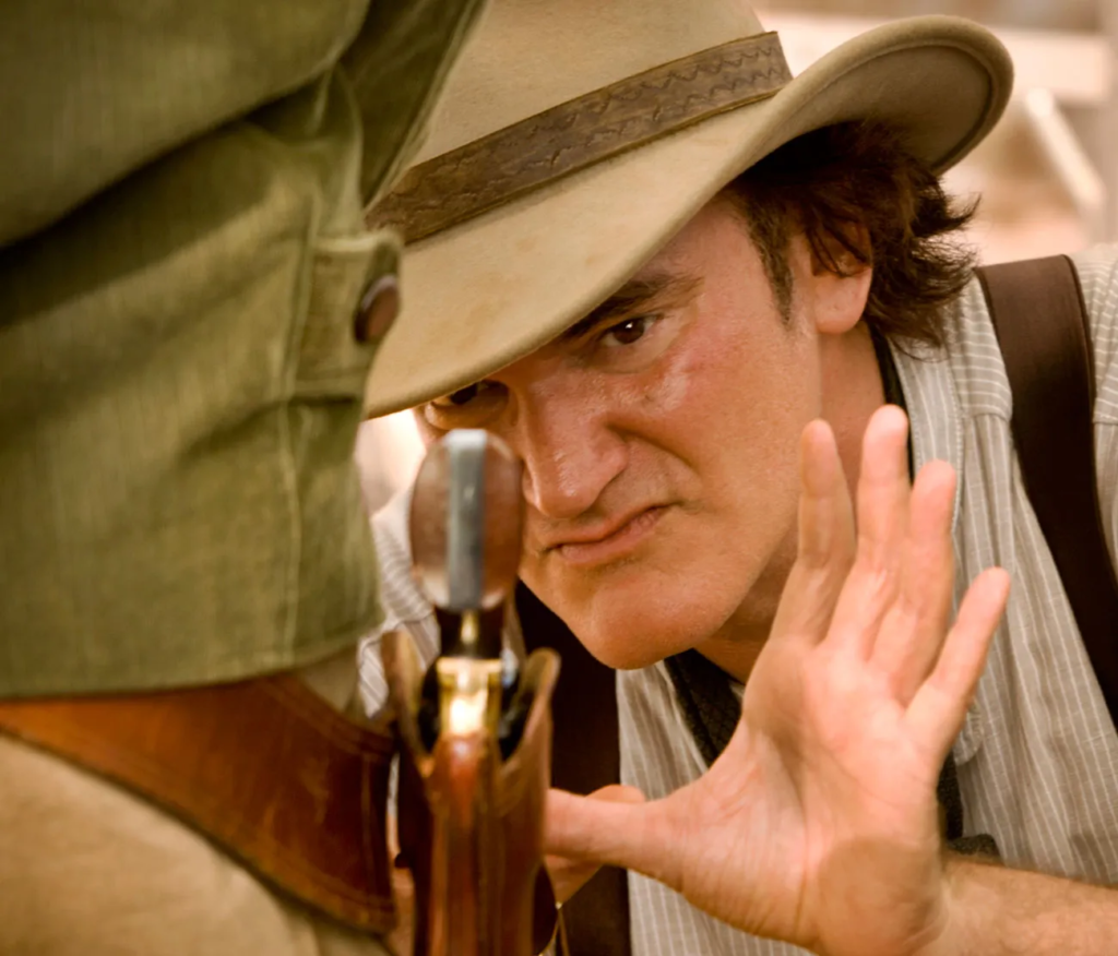  Quentin Tarantino lining up a shot on the set of his film Django Unchained