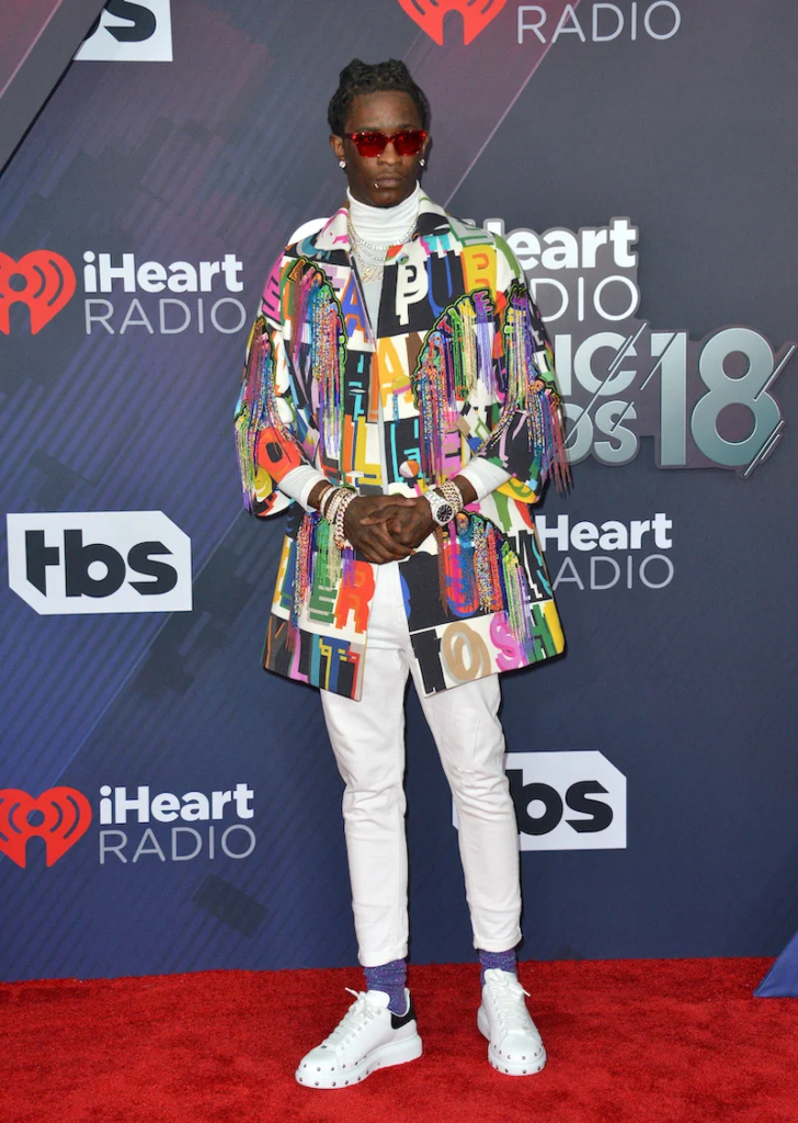 Young Thug arriving at the 2018 iHeartRadio Music Awards in Inglewood, California