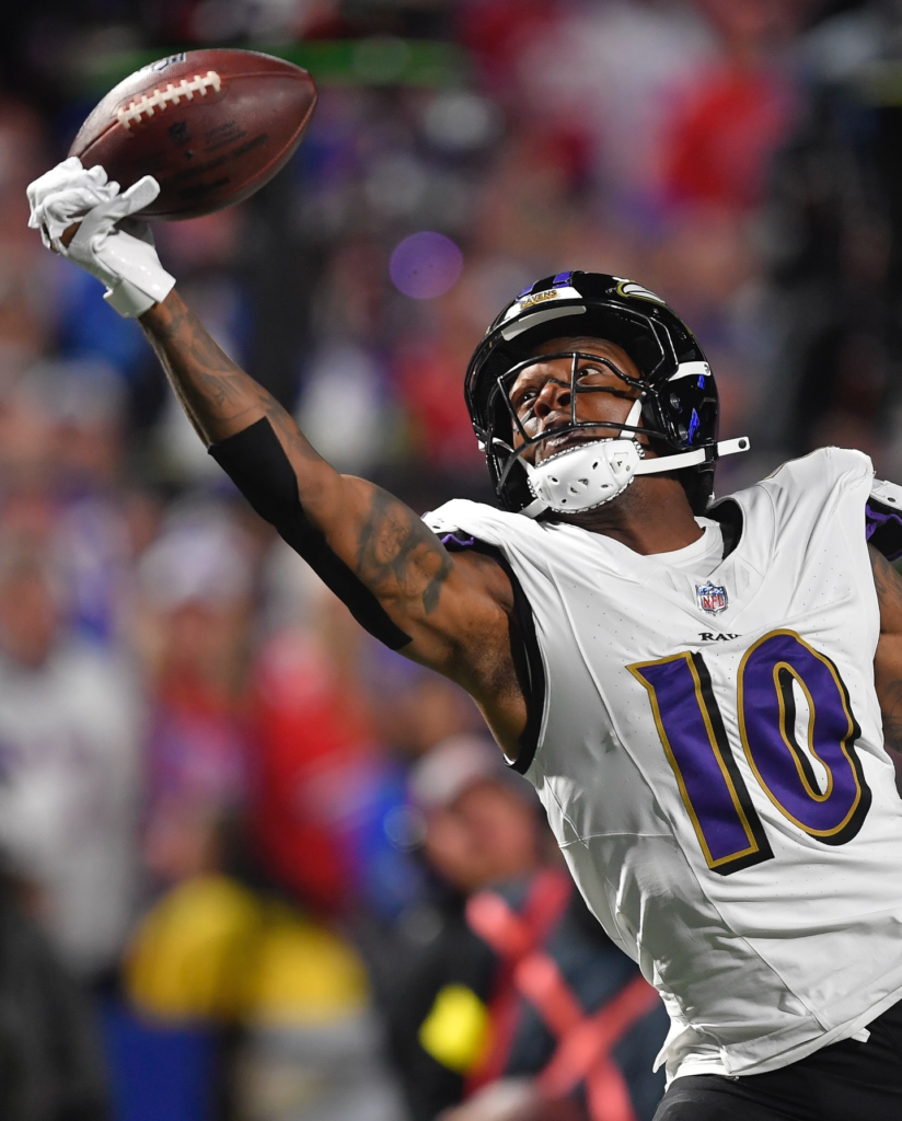 DeAndre Hopkins in action during a game for the Baltimore Ravens
