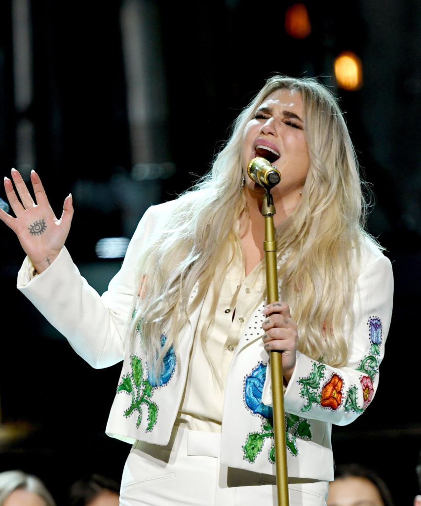 Kesha performing her song "Praying" at the 60th Annual Grammy Awards in 2018