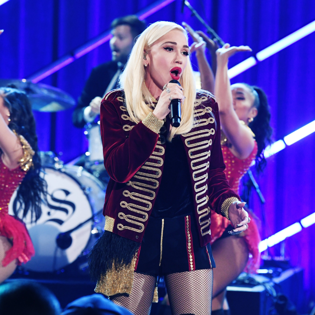 Gwen Stefani performing her single "Let Me Reintroduce Myself" on The Tonight Show Starring Jimmy Fallon in December 2020