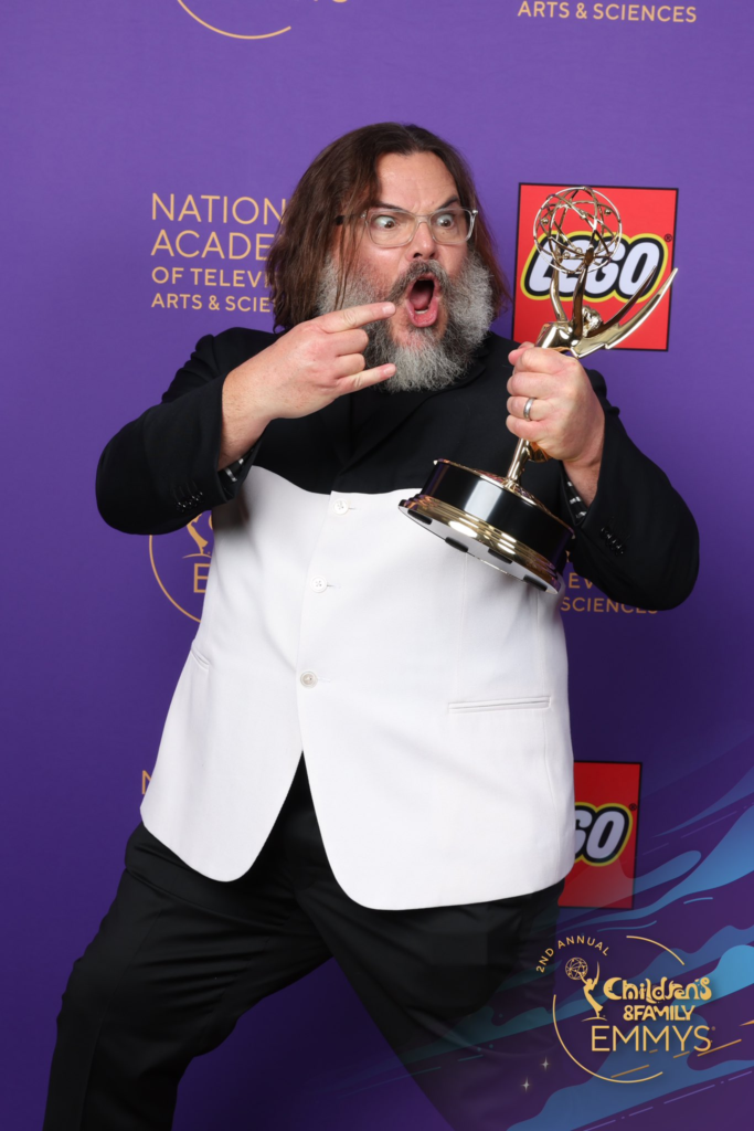 Jack Black celebrating his first-ever Emmy win
