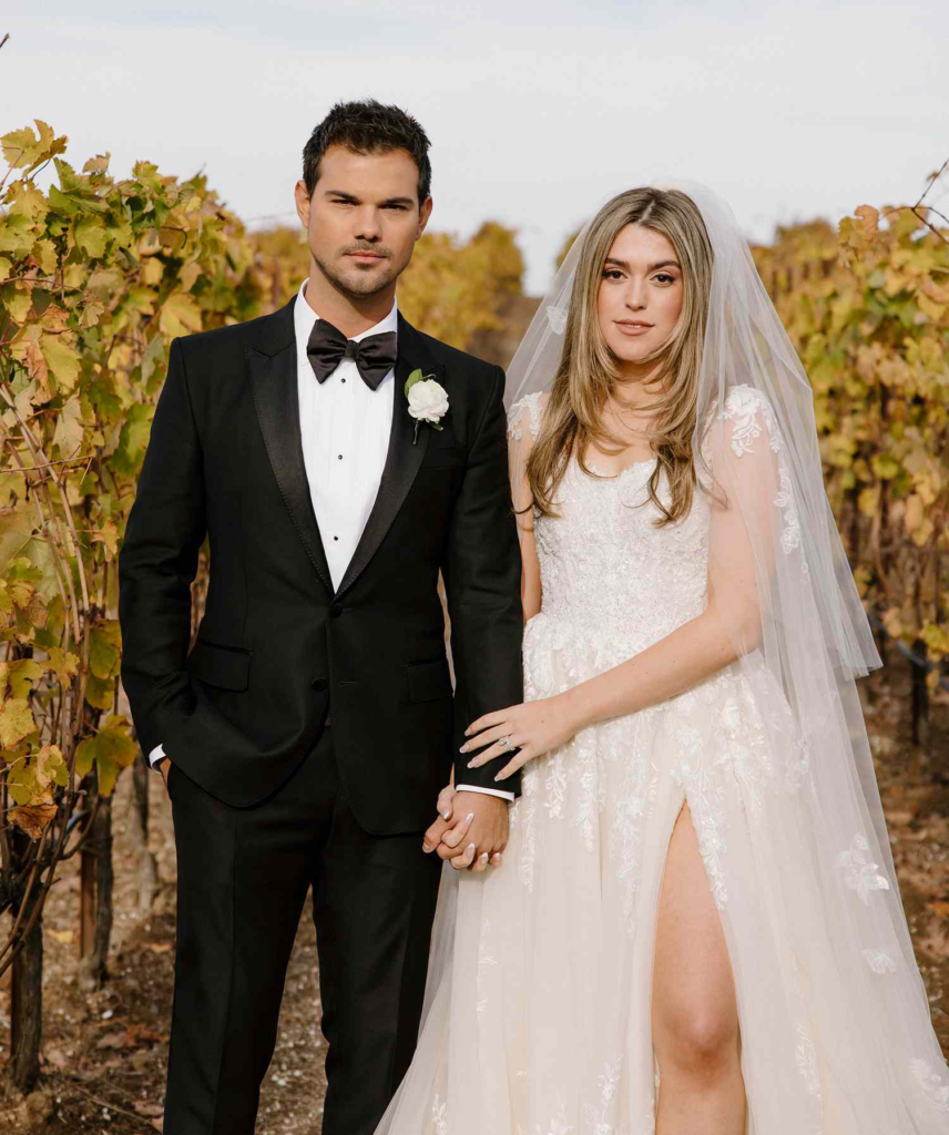 Taylor Lautner and Taylor Dome on their wedding day