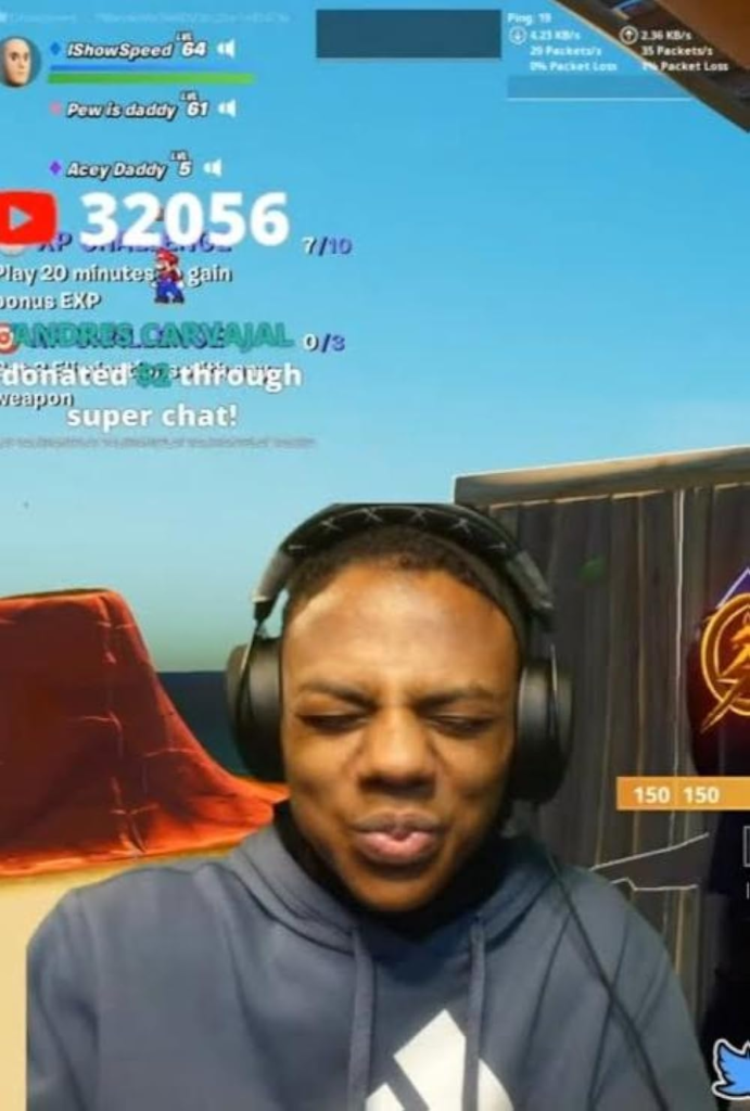 streamer IShowSpeed making a face during a live gaming session