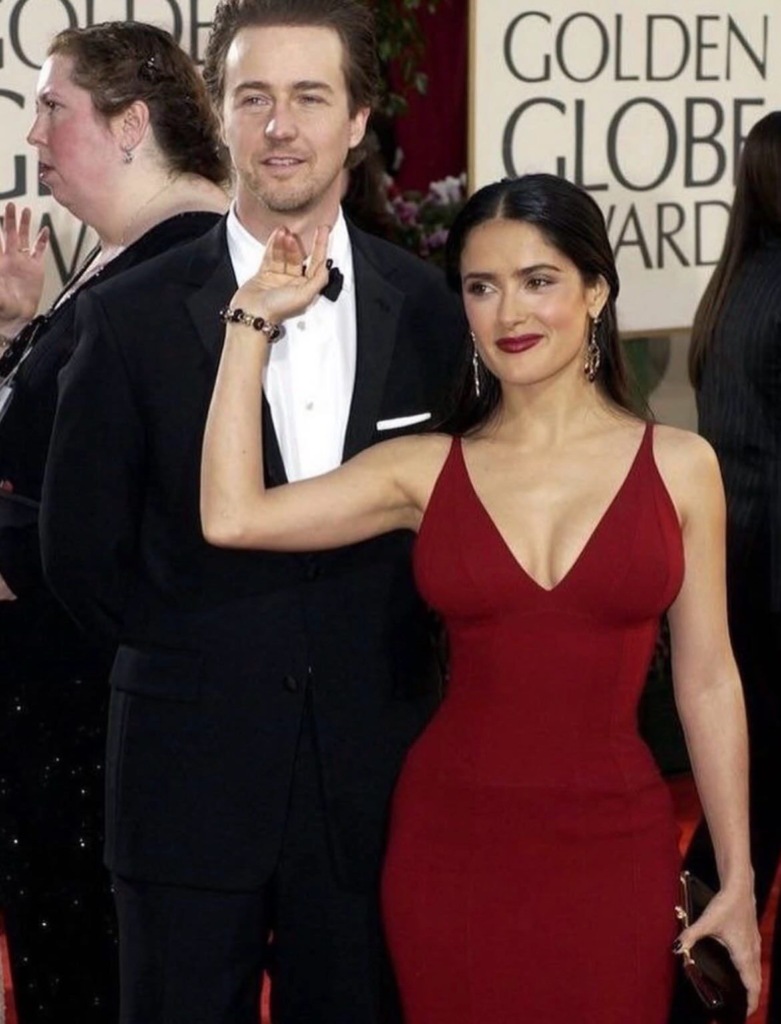Edward Norton and Salma Hayek at the Golden Globes