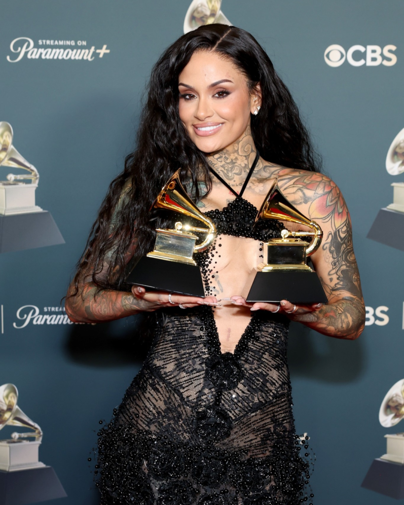 Kehlani celebrating her first Grammy wins at the 68th Annual Grammy Awards held in Los Angeles