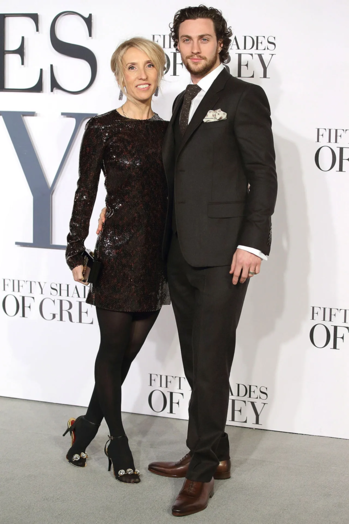 Sam Taylor-Johnson and her husband, actor Aaron Taylor-Johnson, attending the U.K. premiere of the film Fifty Shades of Grey in London