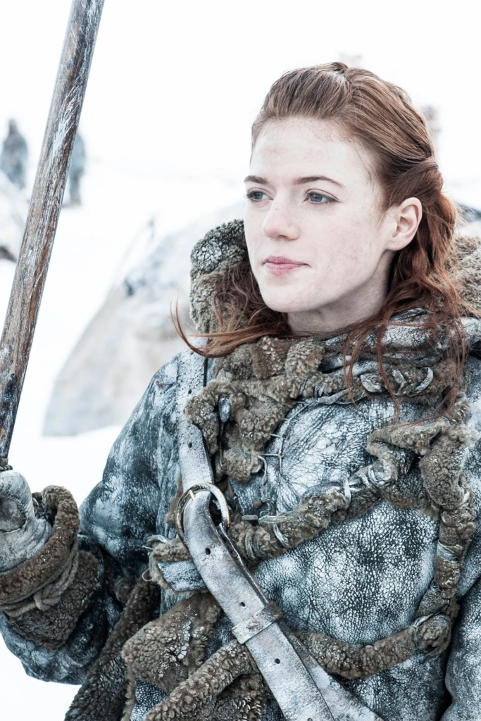 Rose Leslie in her role as the wildling spearwife Ygritte from the television series Game of Thrones