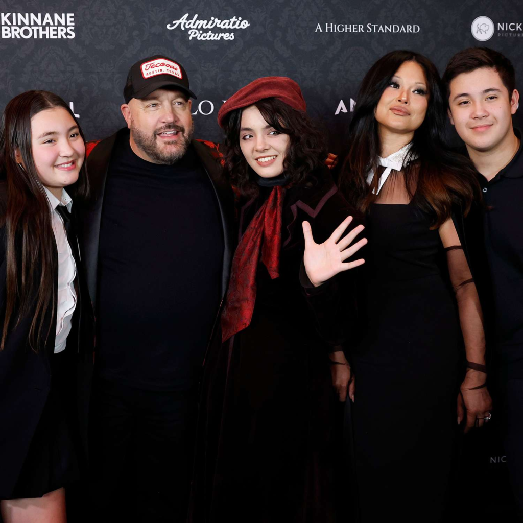 Kevin James with his wife, Steffiana de la Cruz, and their children at the New York premiere of the film "Solo Mio" on January 27, 2026