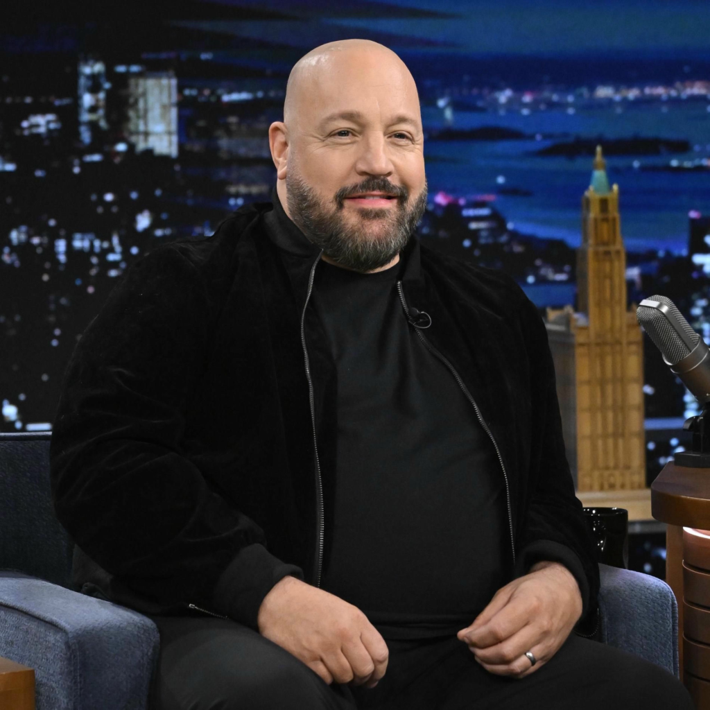 Kevin James appearing on a talk show set