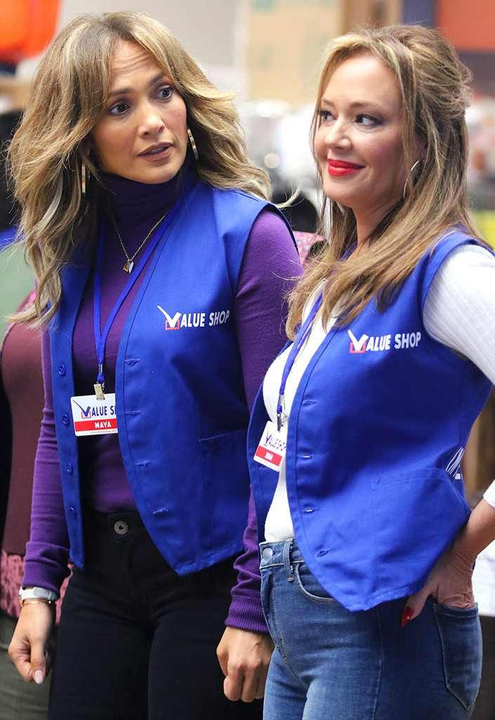 Jennifer Lopez and Leah Remini during the filming of their 2018 romantic comedy film, Second Act