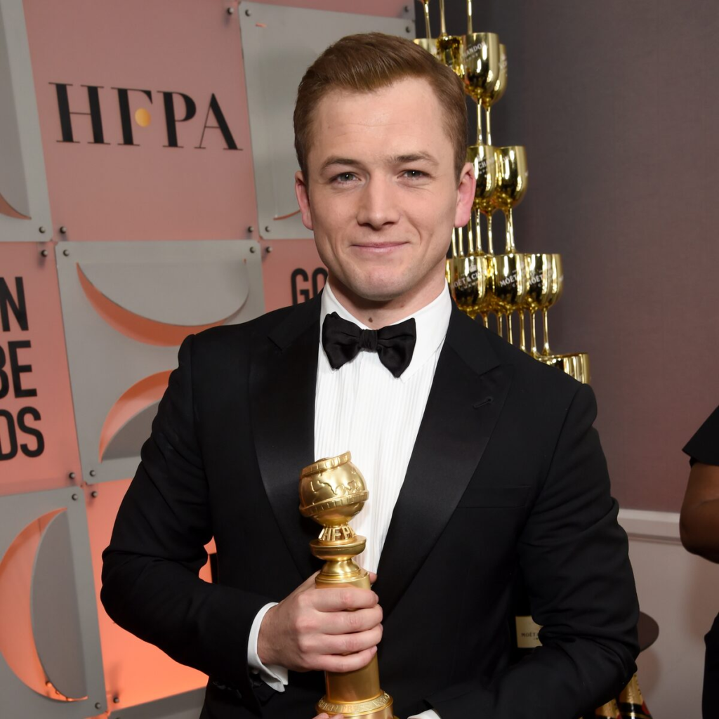 Taron Egerton celebrating his win at the 77th Annual Golden Globe Awards on January 5, 2020
