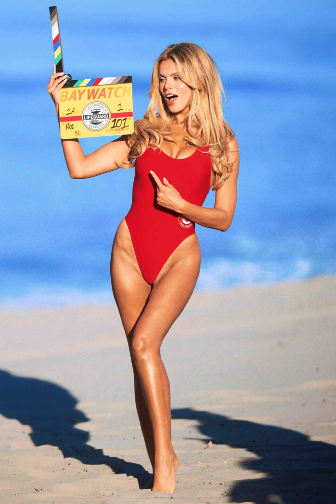 Brooks Nader on set filming the upcoming Baywatch reboot in California