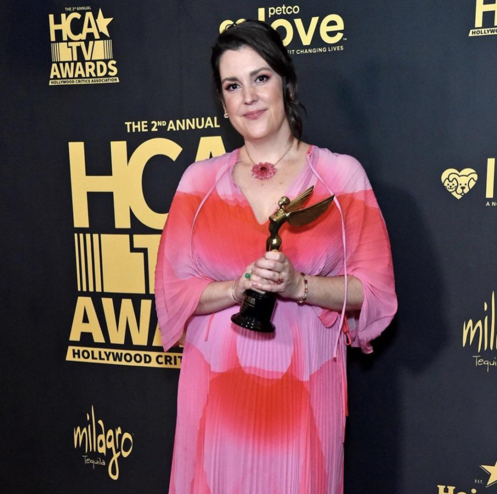 Melanie Lynskey accepting the award for Best Actress in a Broadcast Network or Cable Series, Drama at the 2nd Annual Hollywood Critics Association (HCA) TV Awards in 2022