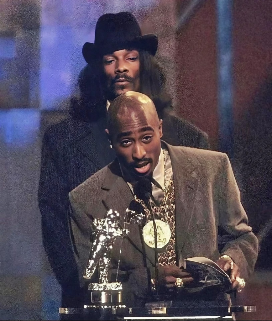 Tupac Shakur and Snoop Dogg at the 1996 MTV Video Music Awards held at Radio City Music Hall in New York City