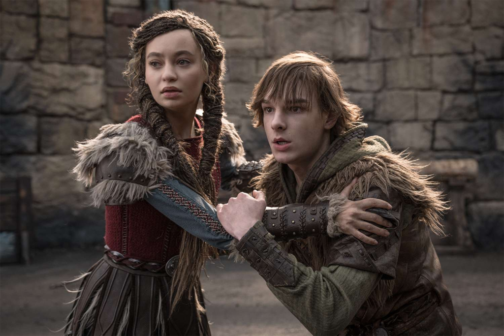 Nico Parker as Astrid and Mason Thames as Hiccup in the live-action adaptation of How to Train Your Dragon