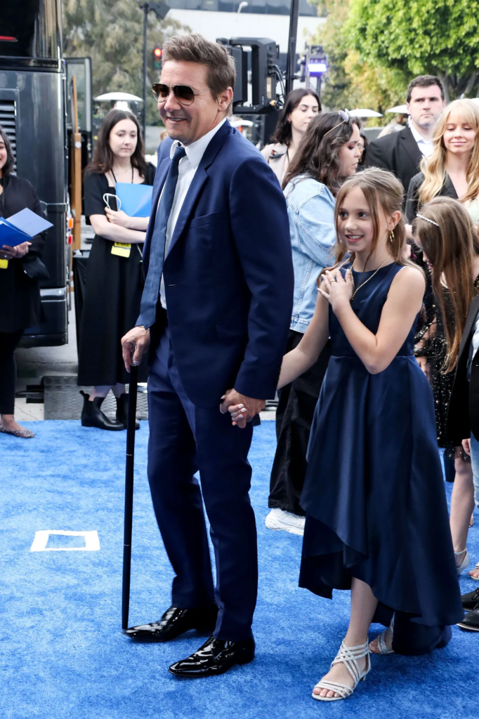 Jeremy Renner attending the premiere of his series Rennervations in April 2023, marking his first red carpet appearance following a near-fatal snowplow accident
