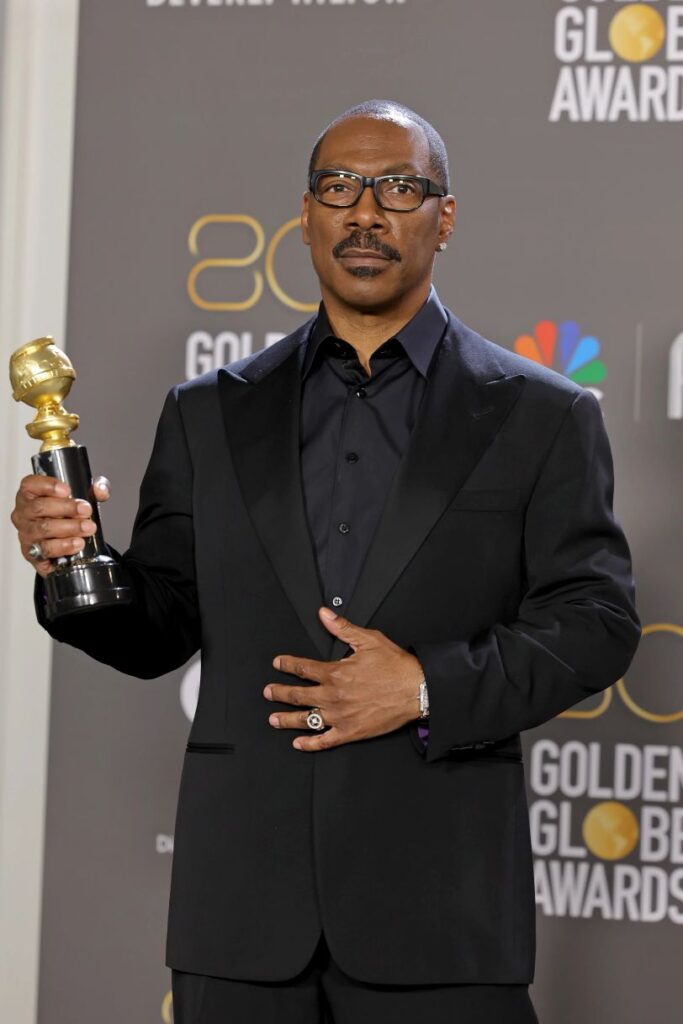 Eddie Murphy accepting the Cecil B. DeMille Award at the 80th Golden Globe Awards in January 2023