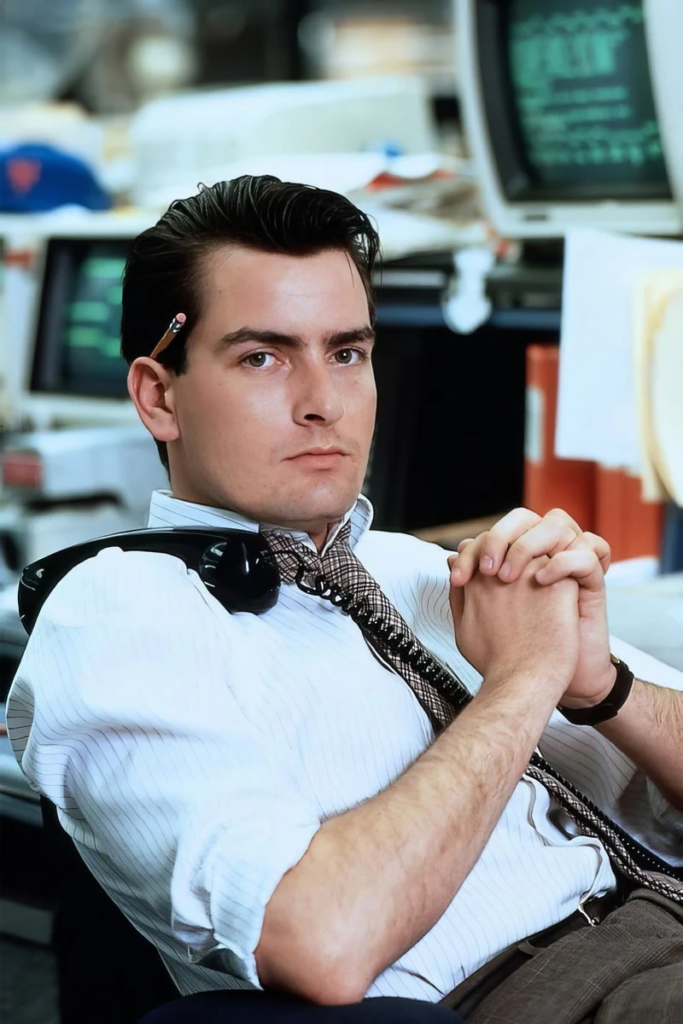 Charlie Sheen in his role as Bud Fox from the 1987 film Wall Street
