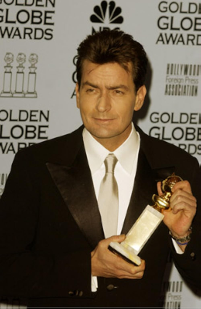 Charlie Sheen at the 59th Annual Golden Globe Awards in 2002, where he won the award for Best Actor in a Television Series - Musical or Comedy for his role in Spin City
