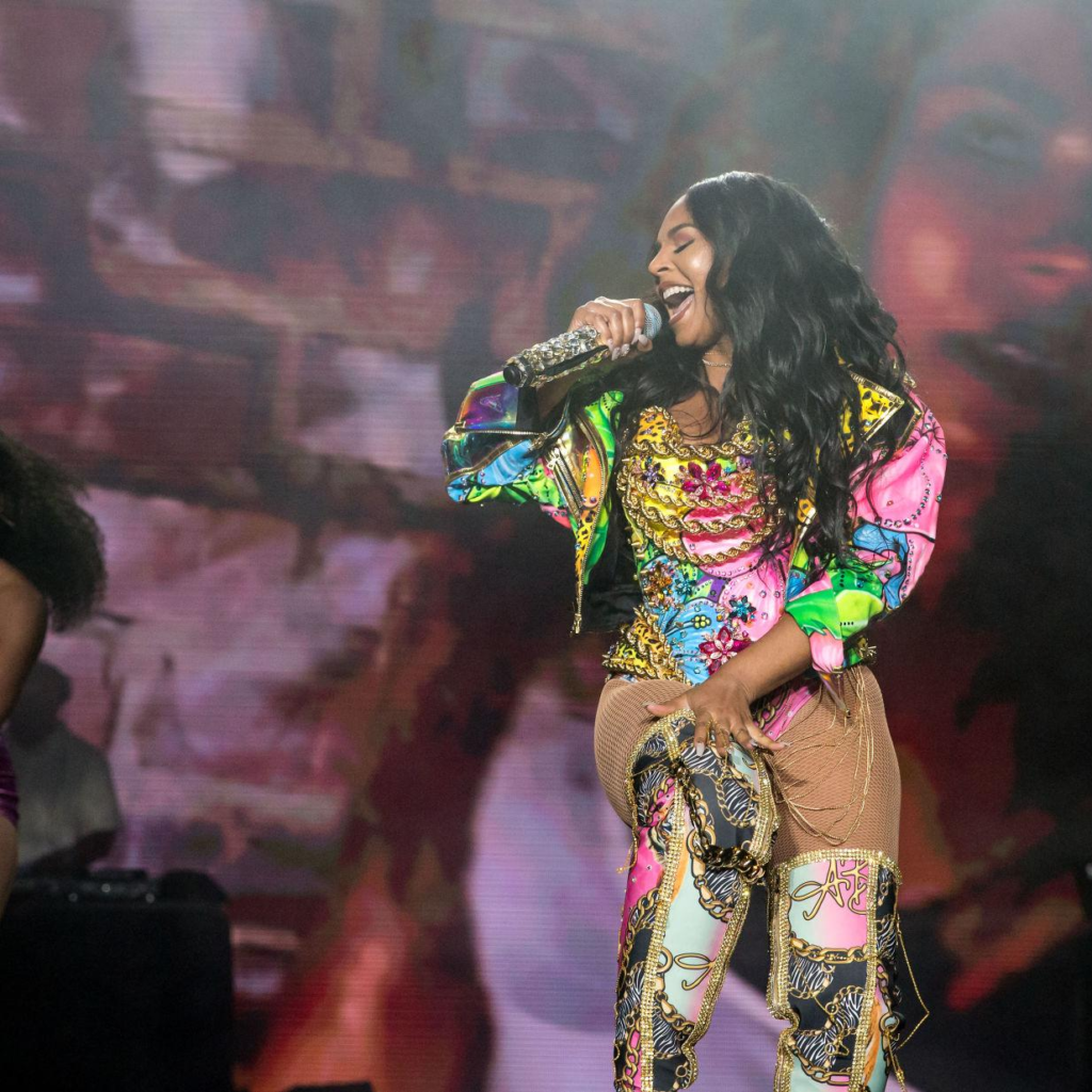 Singer Ashanti is pictured performing at the 2018 Essence Festival in New Orleans, Louisiana