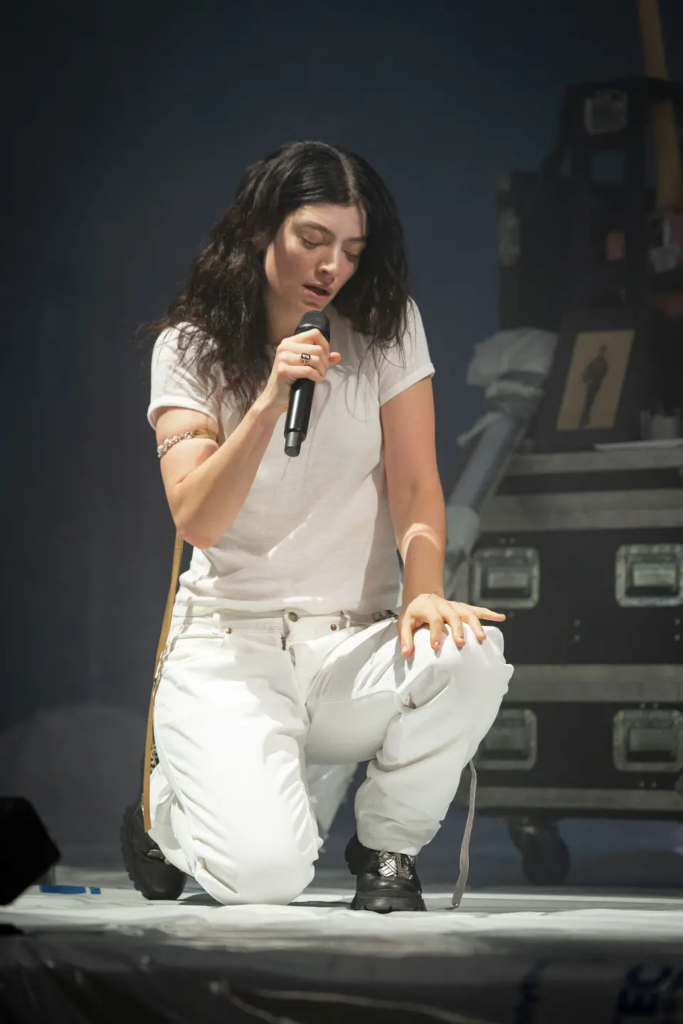 Lorde performing on the Woodsies Stage during the 2025 Glastonbury Festival
