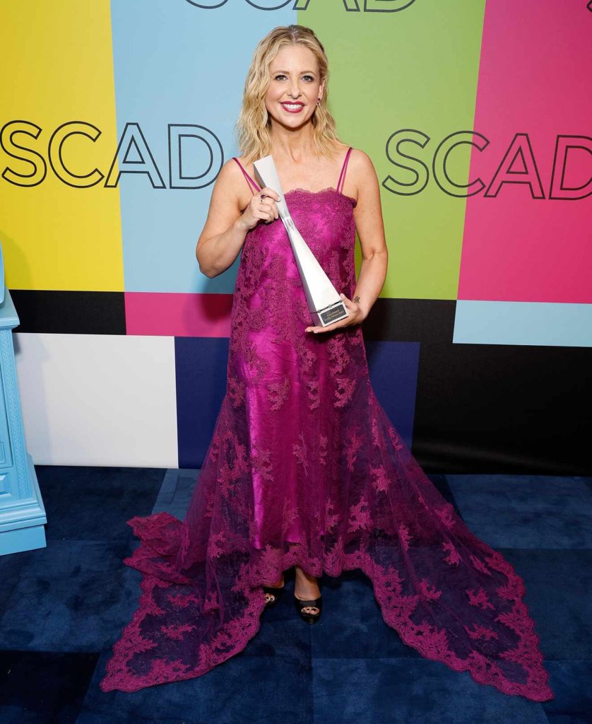 Sarah Michelle Gellar is pictured receiving the Icon Award at the 2023 SCAD TVfest