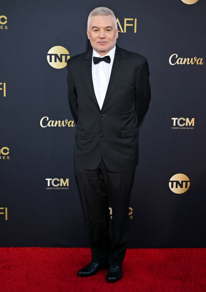 actor Mike Myers at the 49th AFI Life Achievement Award Gala in Los Angeles in April 2024, wearing a classic black tuxedo