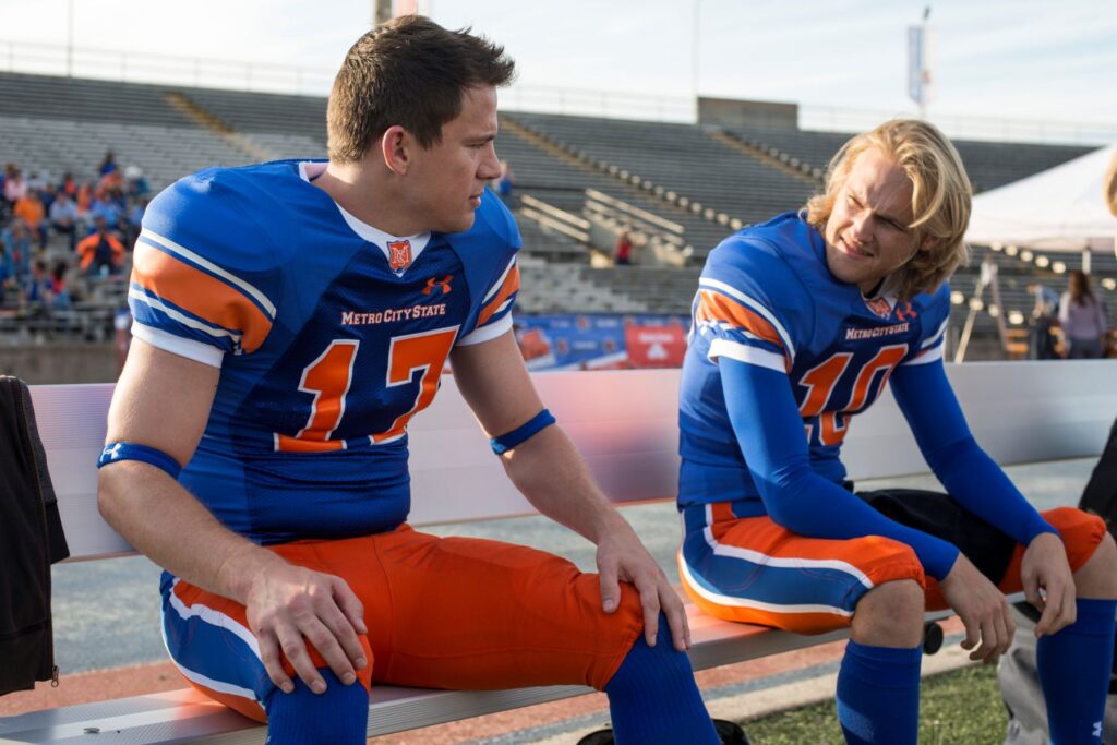 a scene from the 2014 comedy film 22 Jump Street featuring actors Channing Tatum and Wyatt Russell