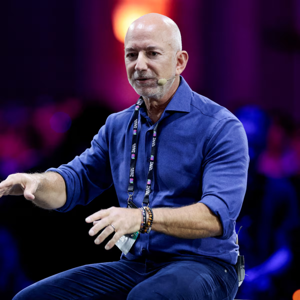Jeff Bezos, founder of Amazon, speaking at a recent technology event in Paris where he discussed the future of space exploration and artificial intelligence