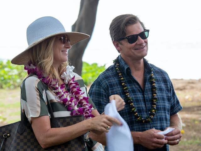 Connie Britton and Steve Zahn on the set of the HBO series The White Lotus