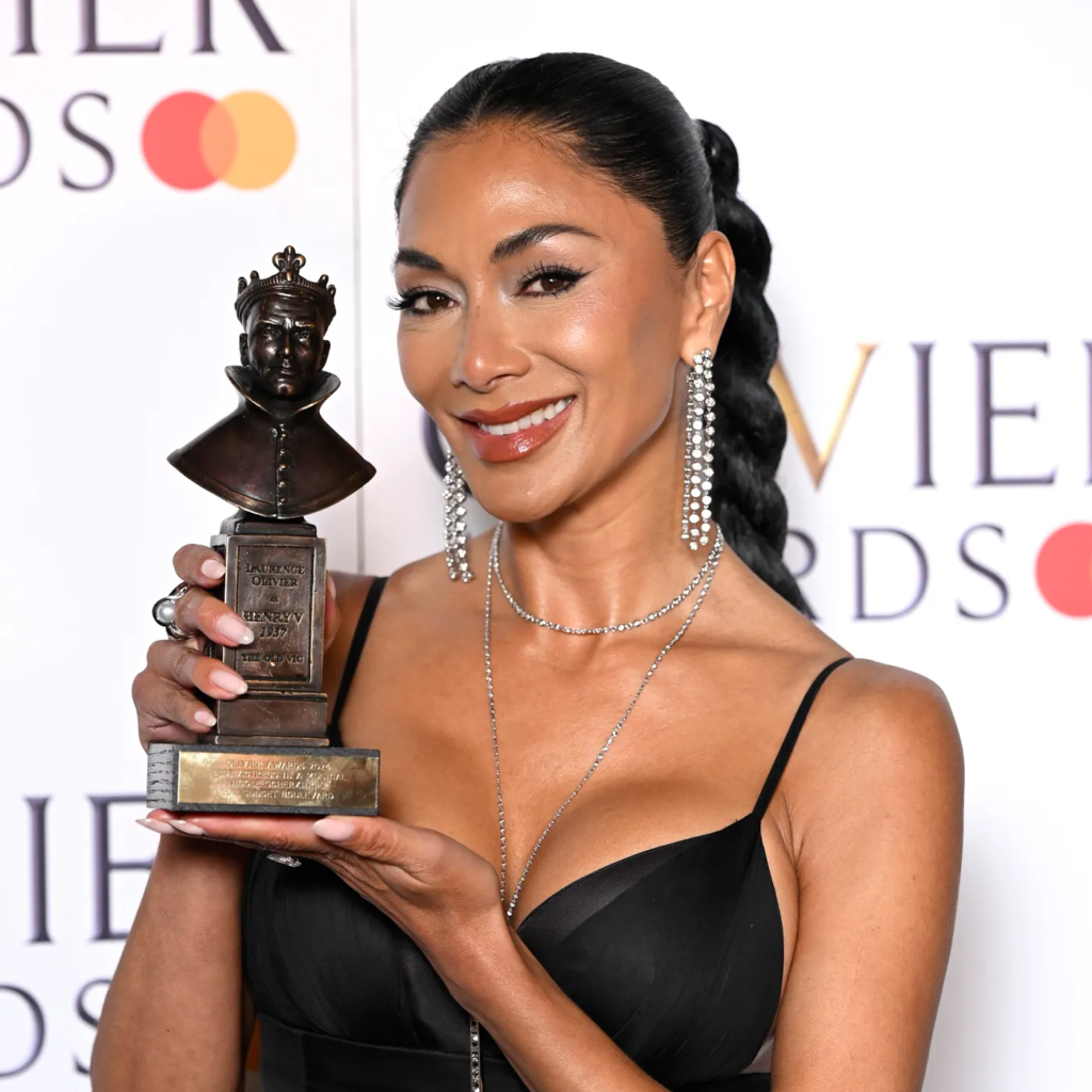 Nicole Scherzinger poses with the Best Actress in a Musical award for "Sunset Boulevard" at the 2024 Olivier Awards