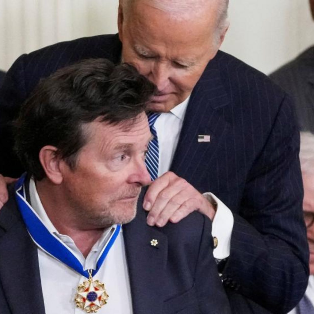 Michael J. Fox receiving the Presidential Medal of Freedom from President Joe Biden
