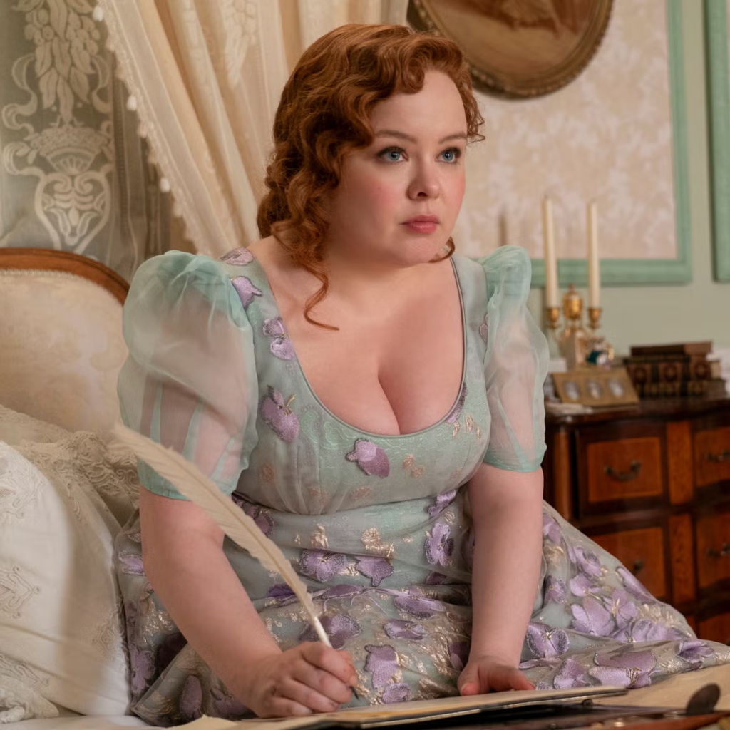 Nicola Coughlan starring as Penelope Featherington in a scene from the third season of the Netflix series Bridgerton